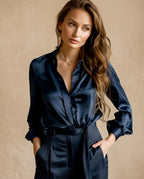 Vivienne Women's Satin Button Down Blouse
