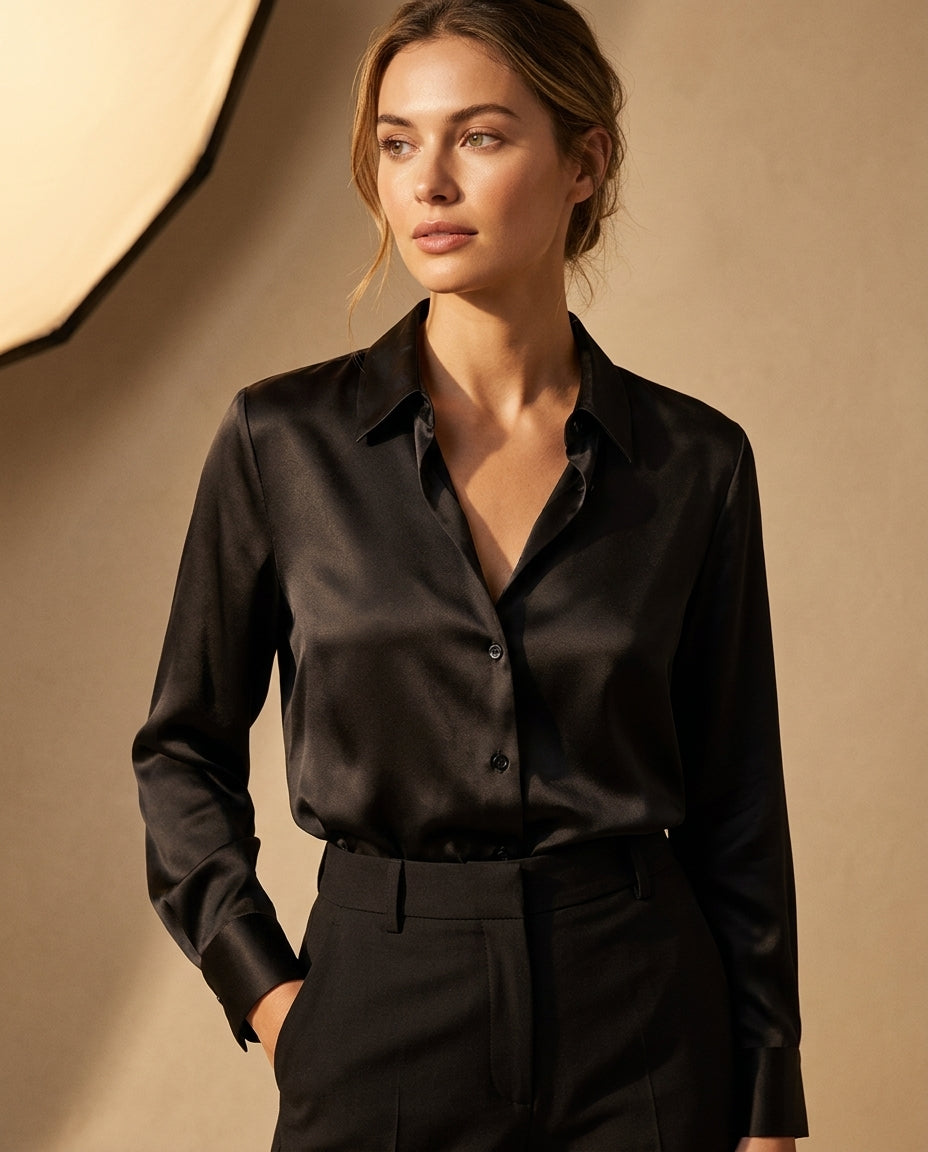 Vivienne Women's Satin Button Down Blouse