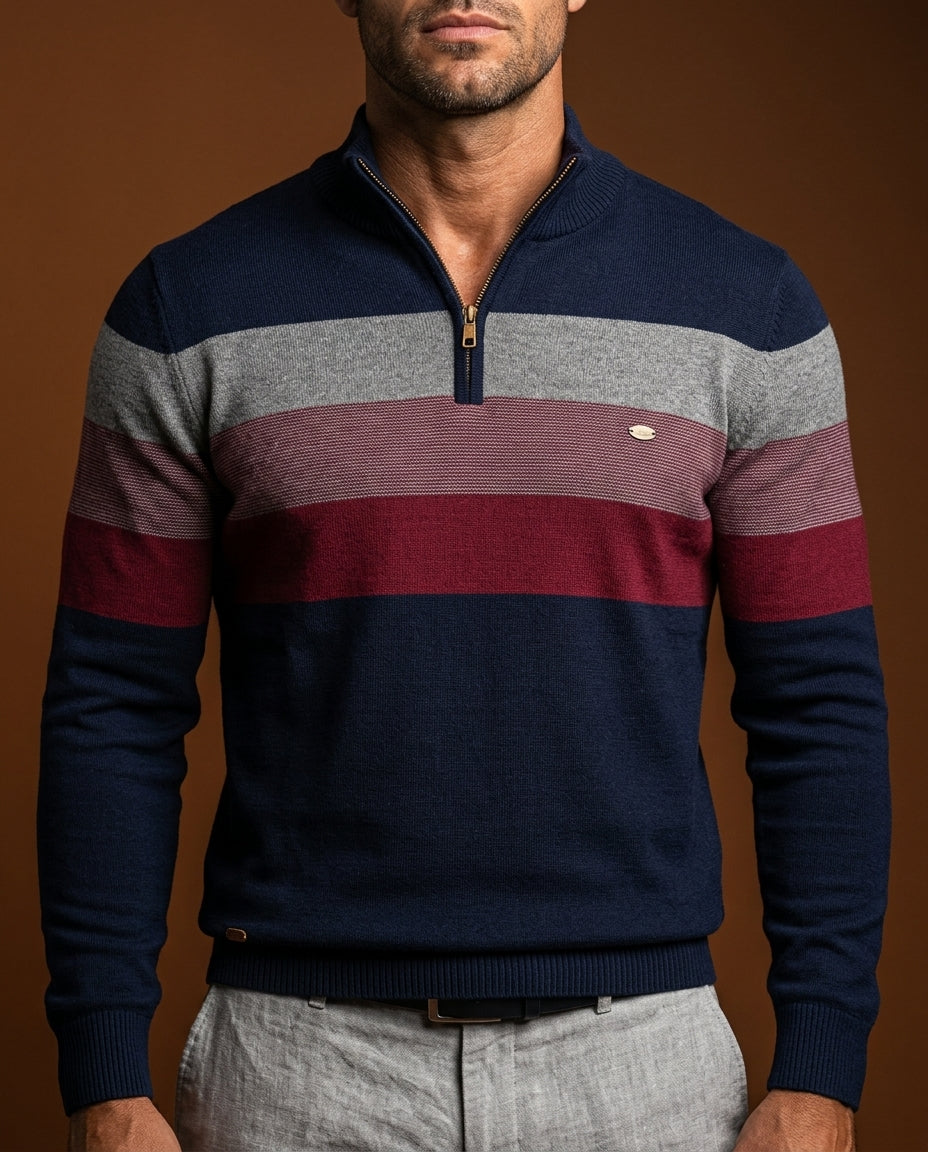 Everett Men's Striped Cotton Quarter Zip
