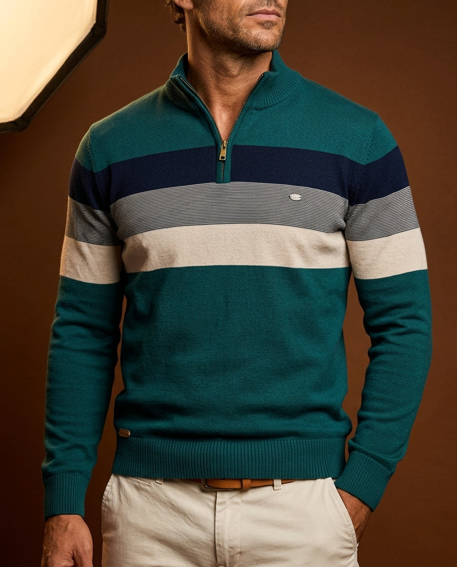 Everett Men's Striped Cotton Quarter Zip