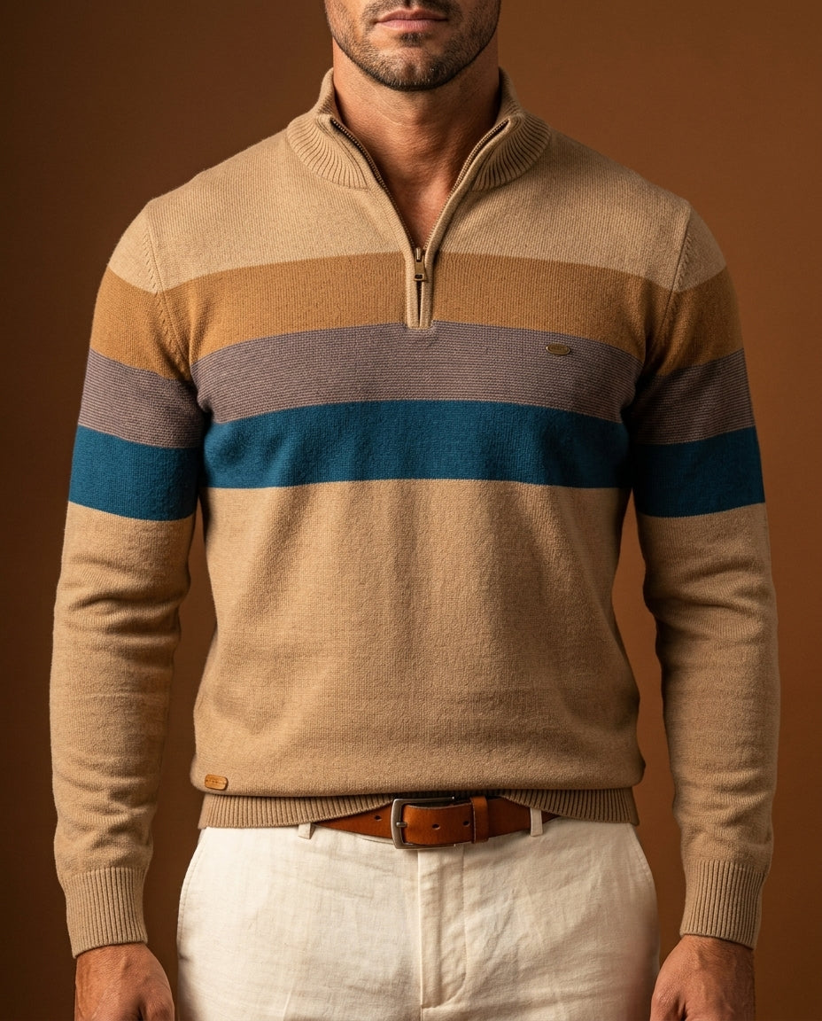 Everett Men's Striped Cotton Quarter Zip
