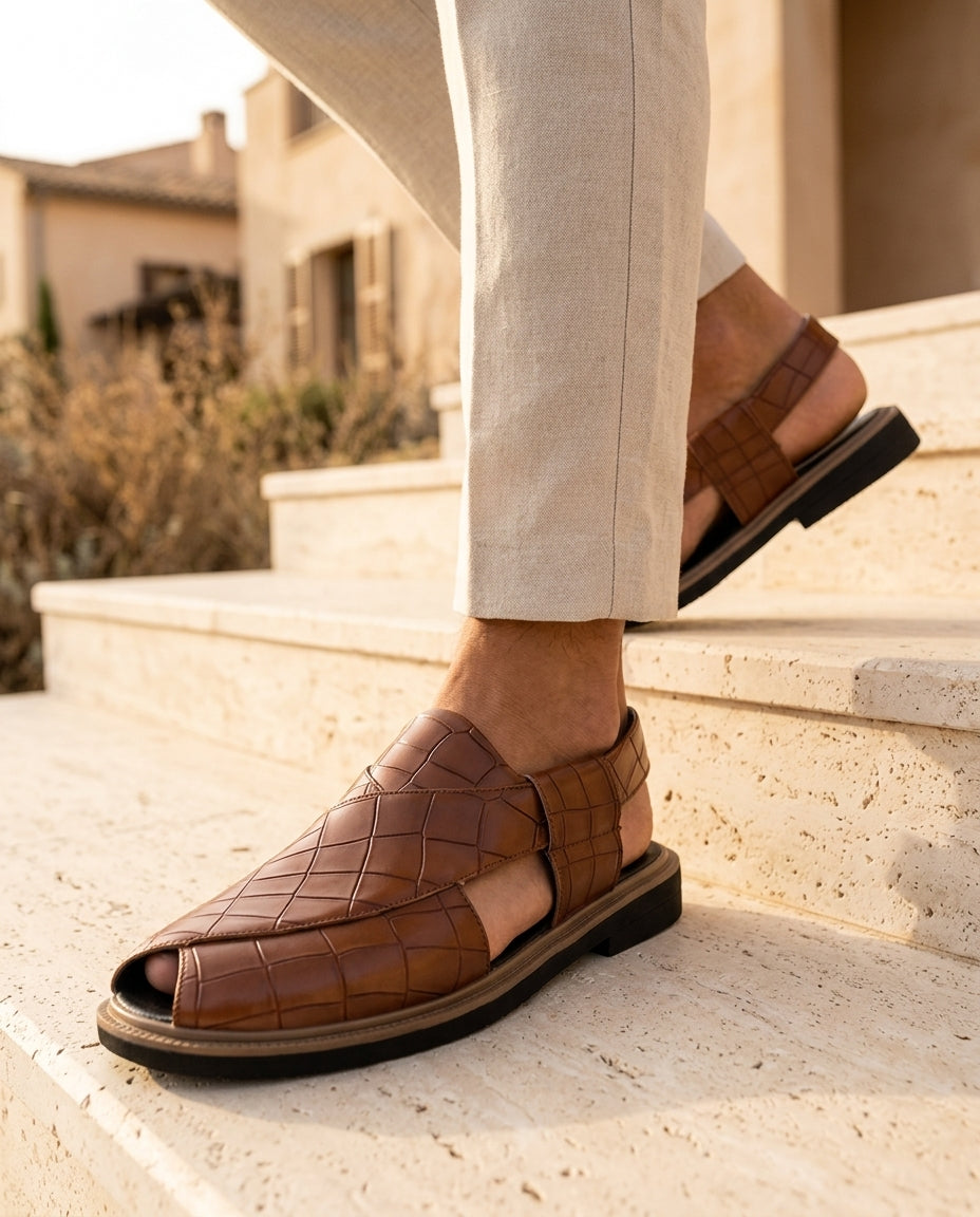 Ambrose Men's Embossed Leather Sandals