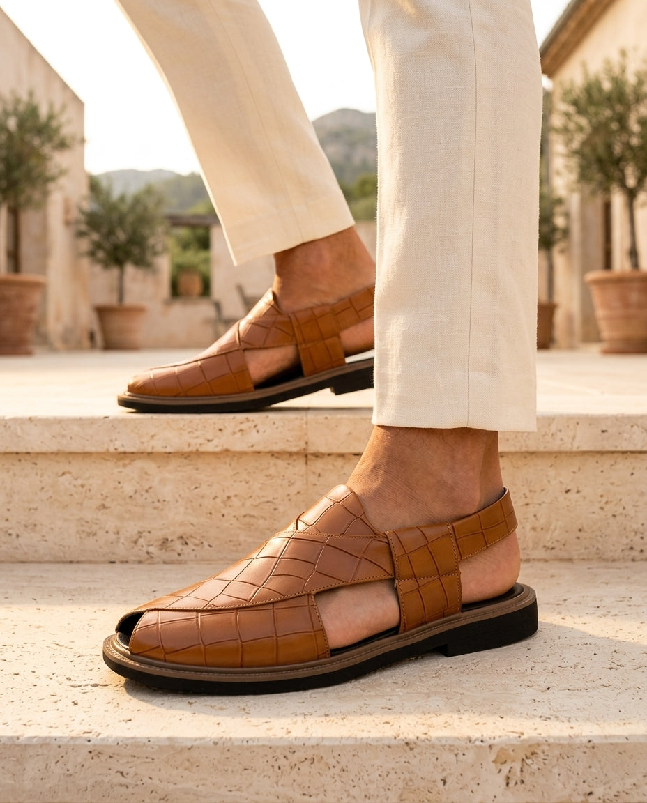 Ambrose Men's Embossed Leather Sandals