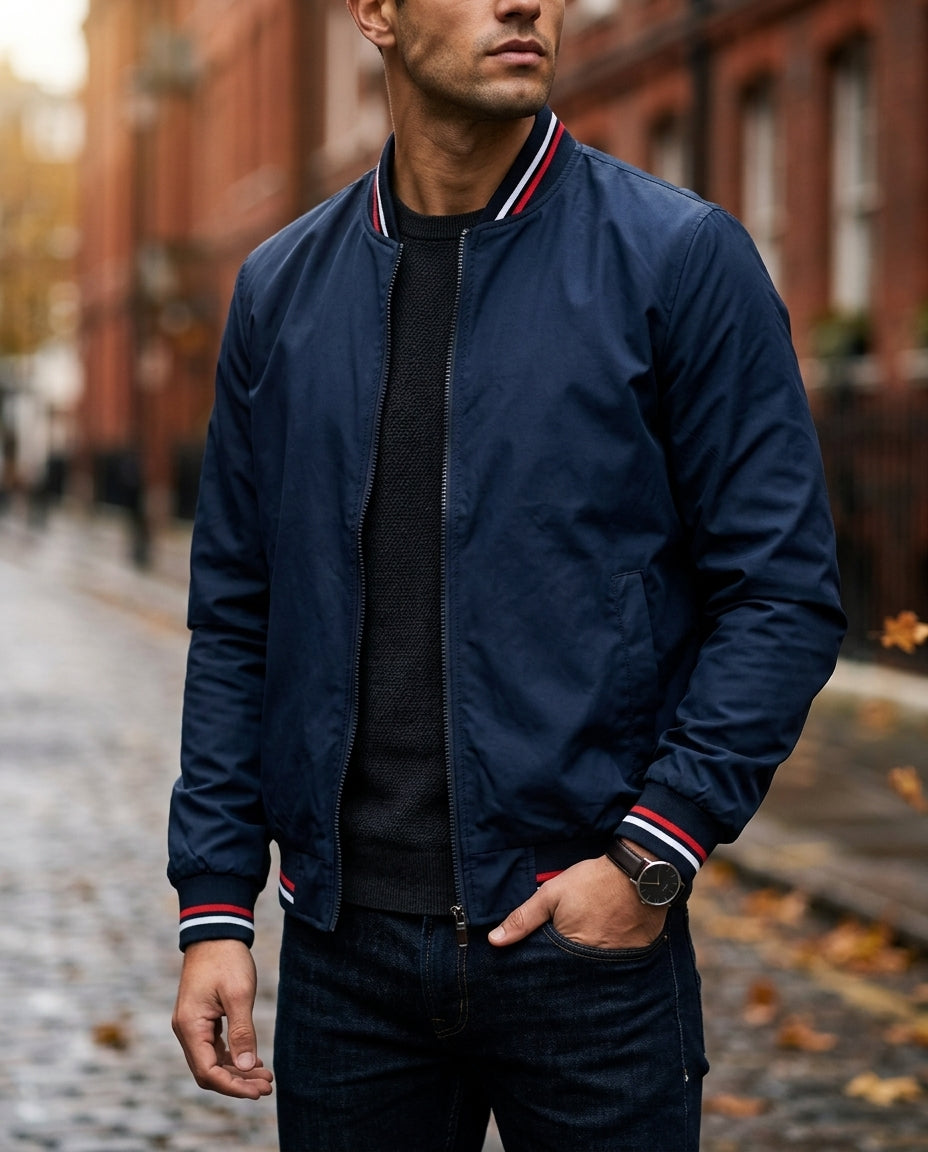 Caspian Men's Striped Trim Bomber Jacket