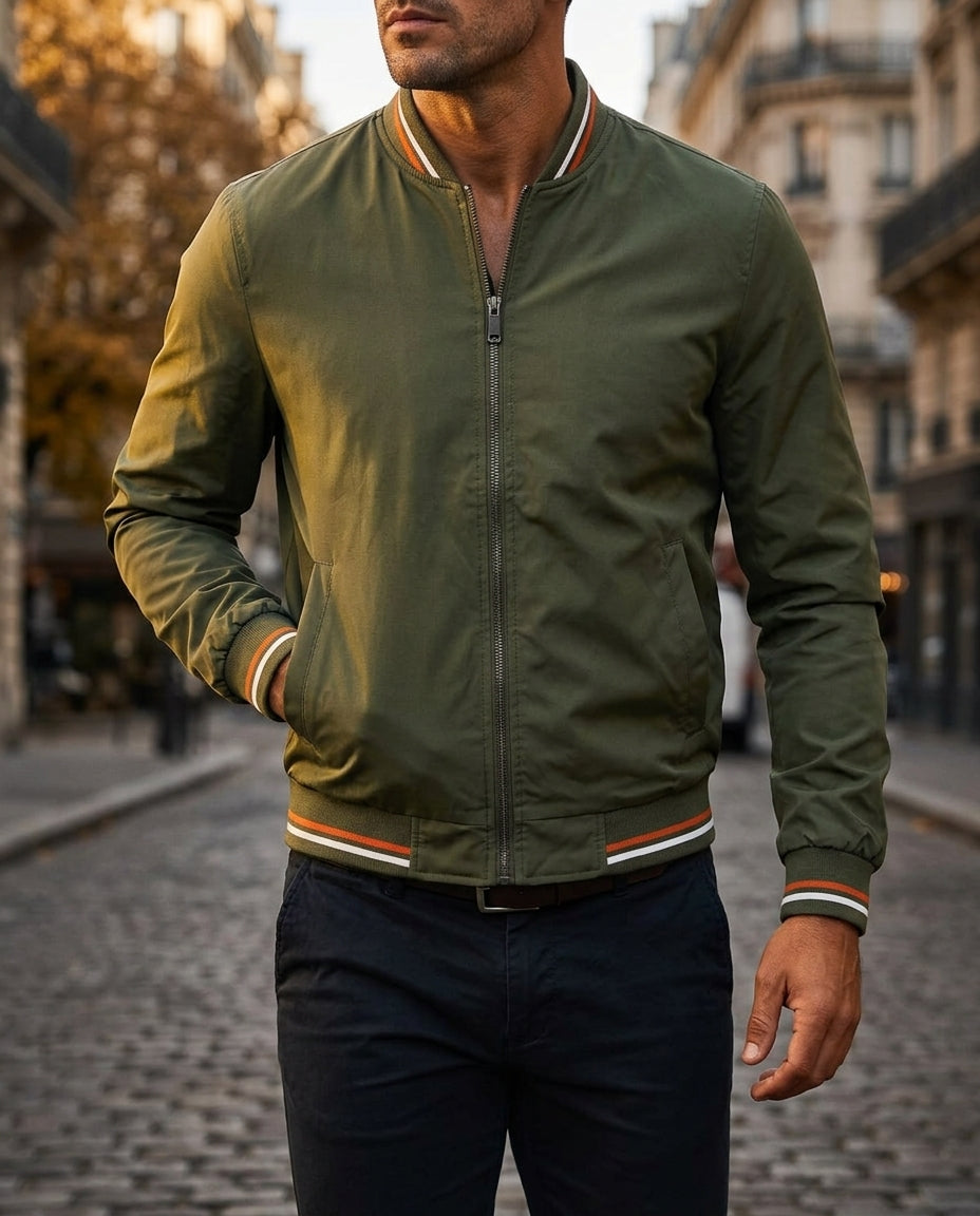 Caspian Men's Striped Trim Bomber Jacket