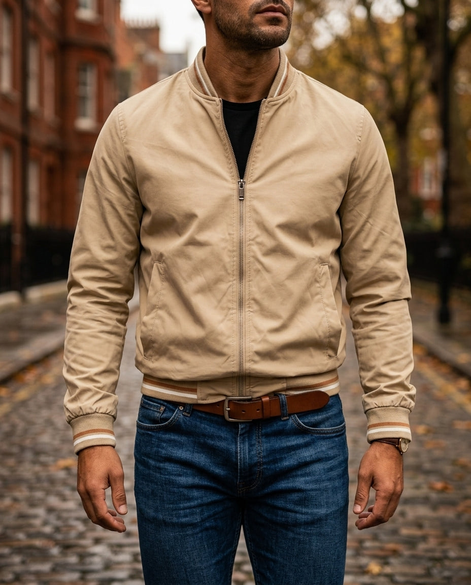 Caspian Men's Striped Trim Bomber Jacket