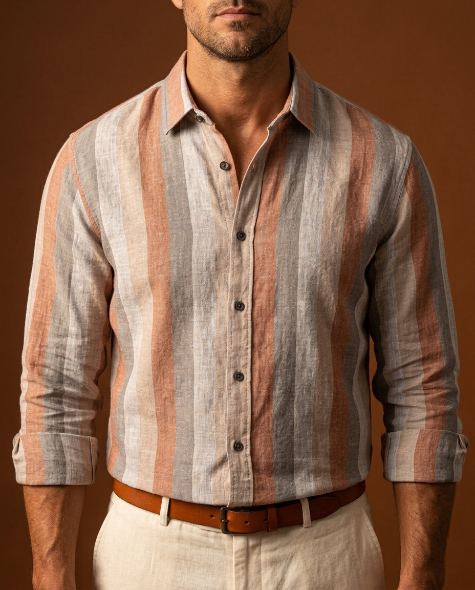 Cormac Men's Breathable Striped Linen Shirt