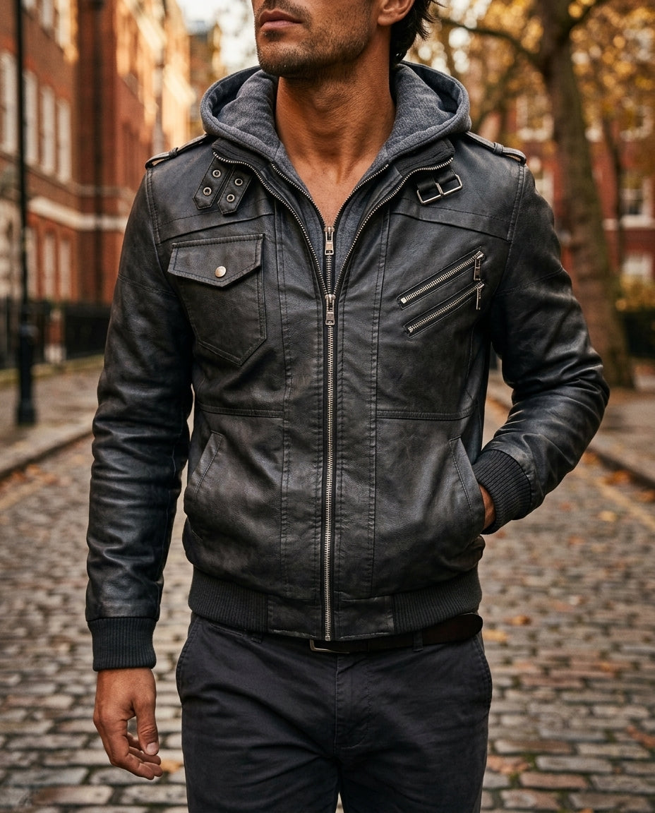 Dashiell Men's Embroidered Leather Jacket