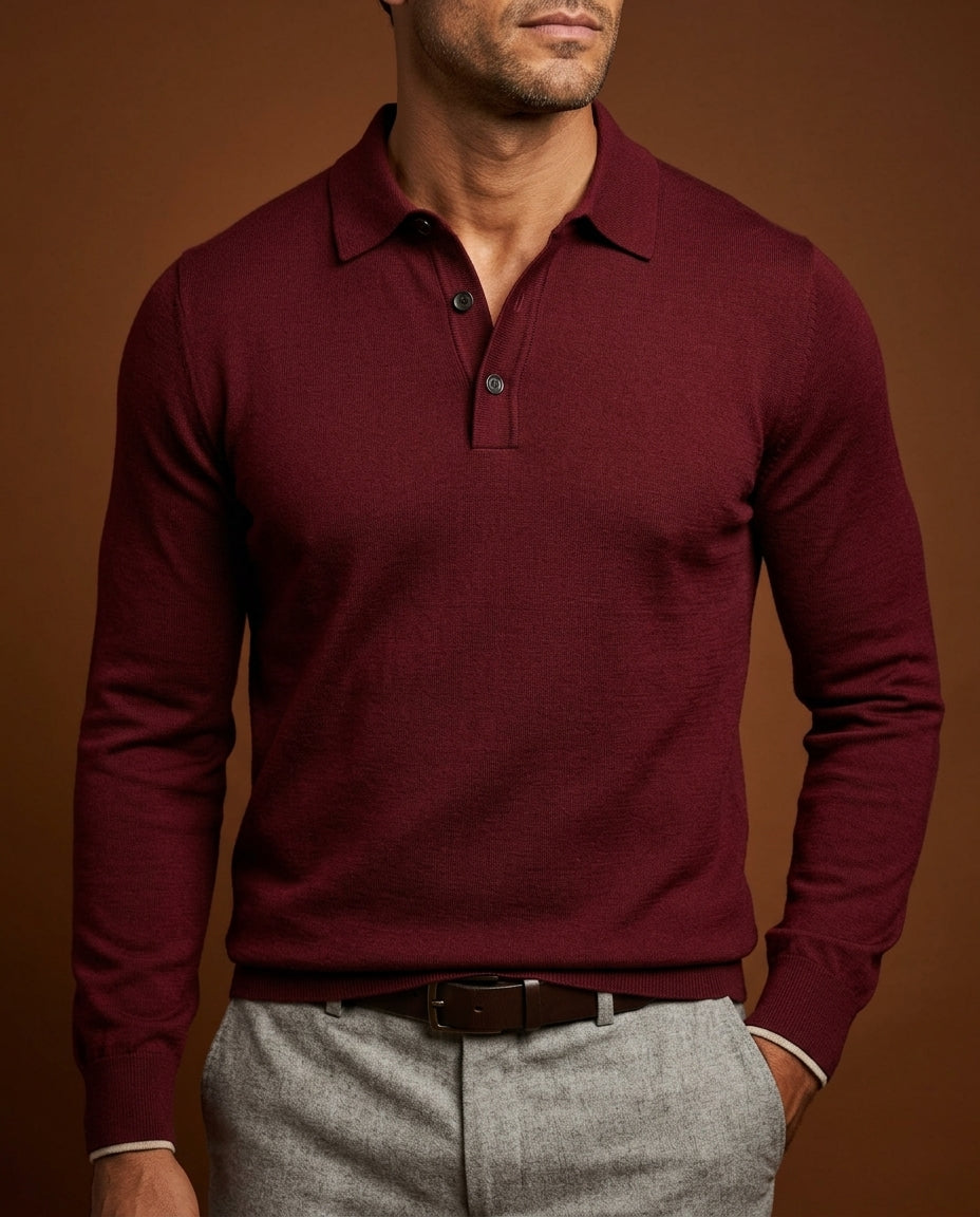 Rowan Men's Merino Wool Long Sleeve Polo