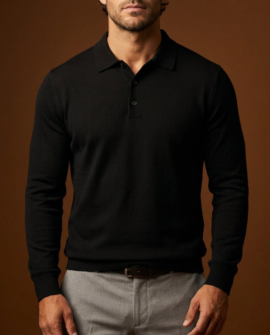 Rowan Men's Merino Wool Long Sleeve Polo