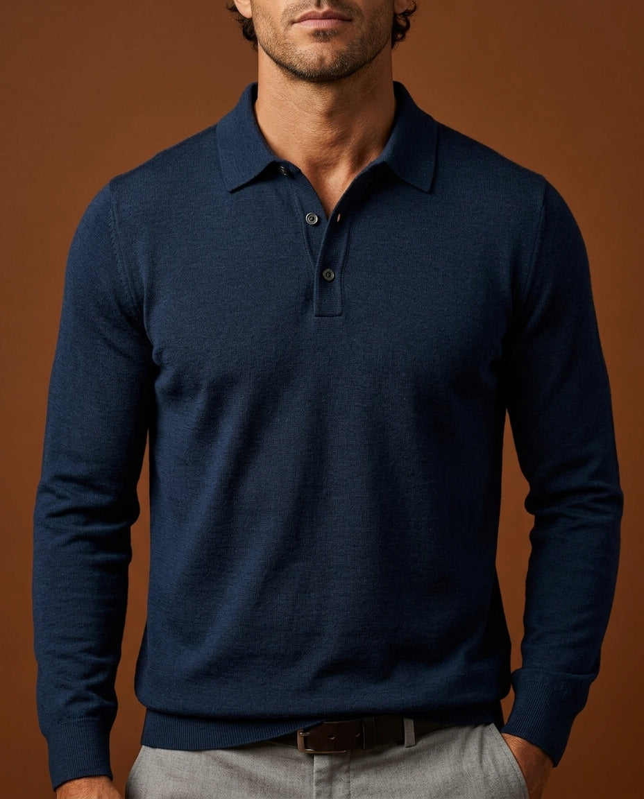 Rowan Men's Merino Wool Long Sleeve Polo