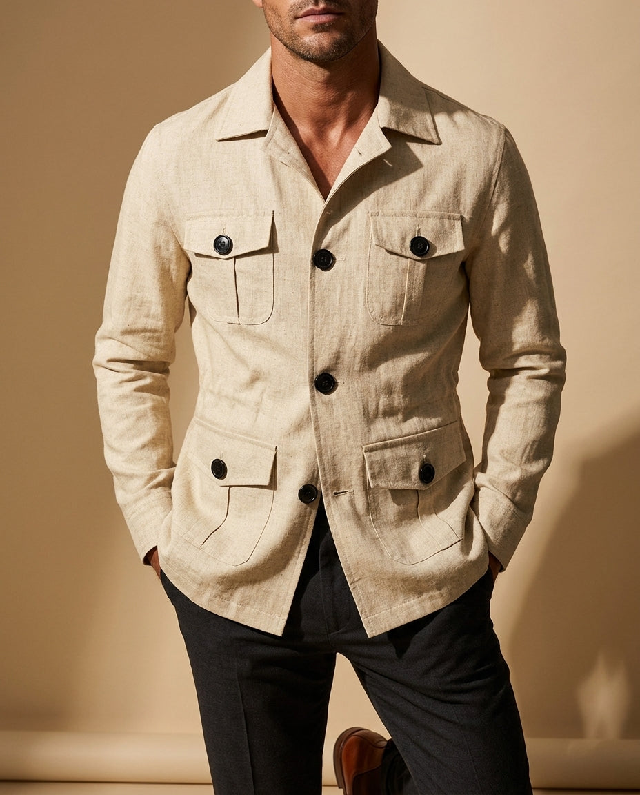 Cassian Men's Linen Safari Field Jacket