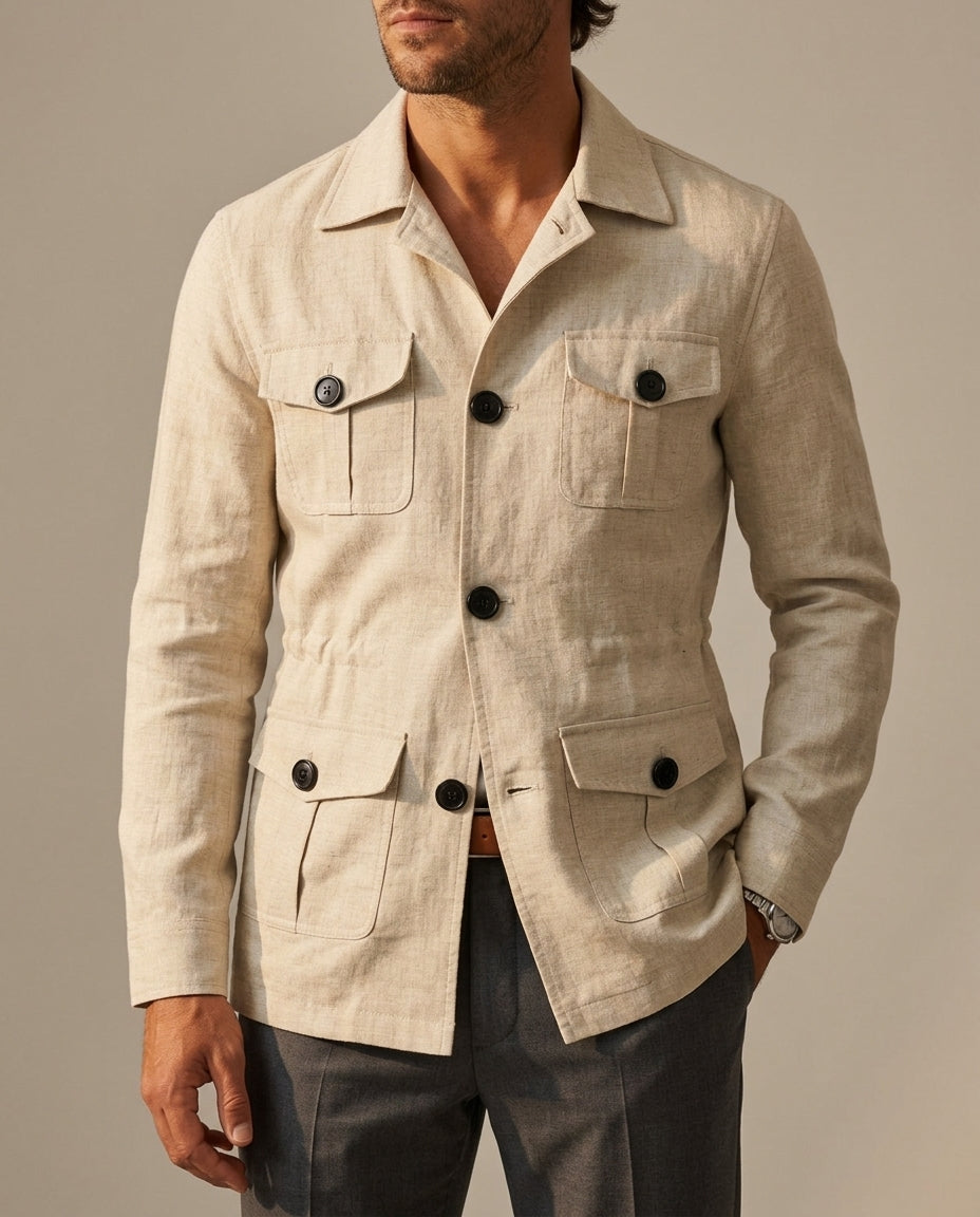Cassian Men's Linen Safari Field Jacket