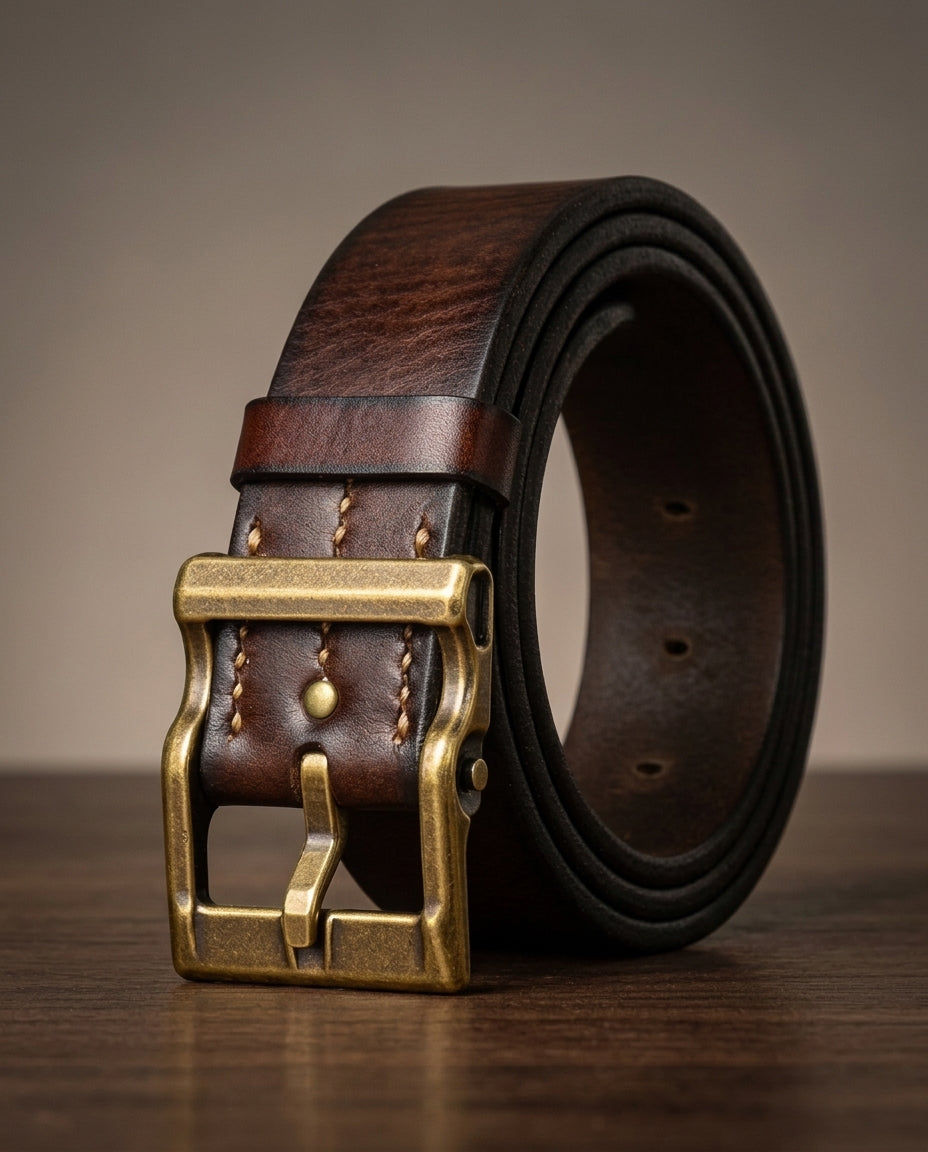 Everard Men's Brass Buckle Leather Belt