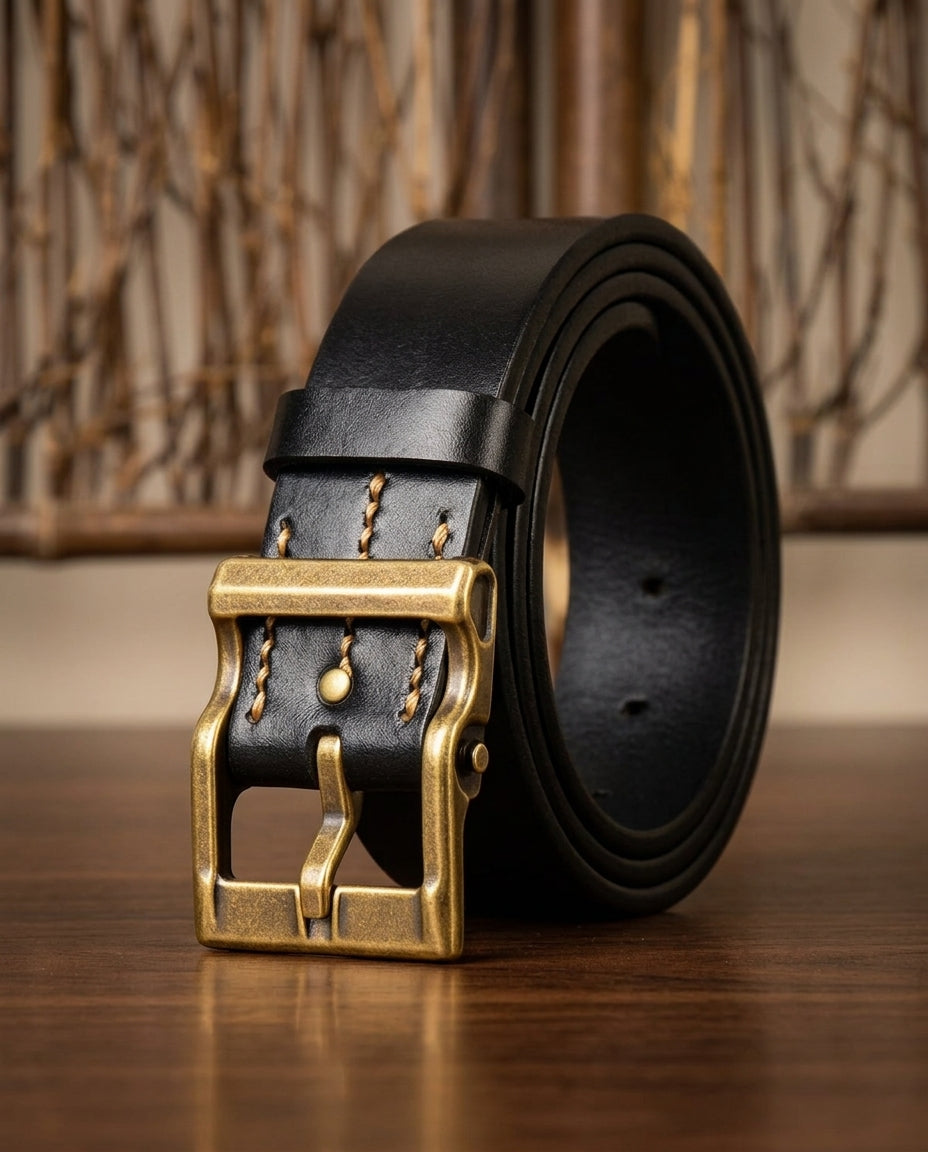Everard Men's Brass Buckle Leather Belt