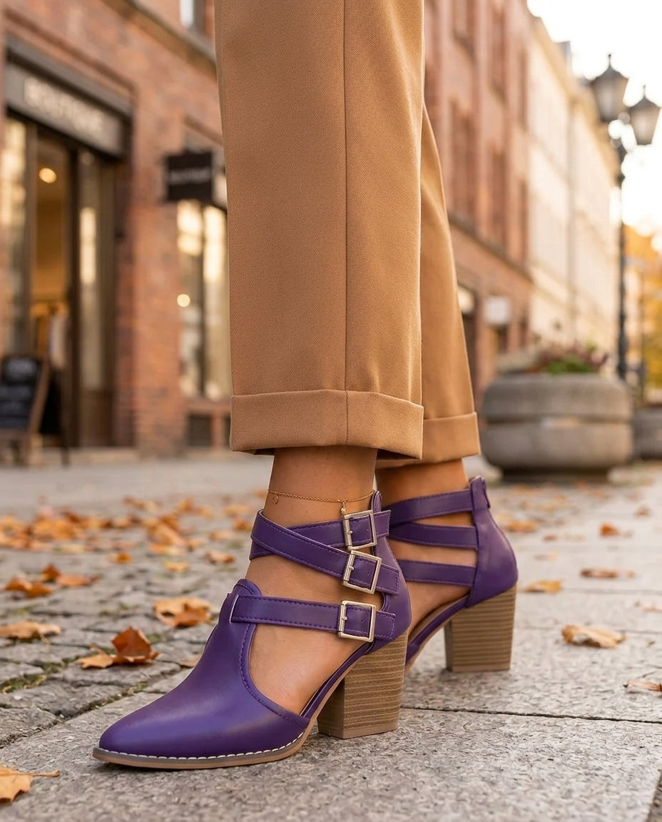 Sabine Women's Leather Buckle Block Heels