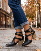 Sabine Women's Leather Buckle Block Heels