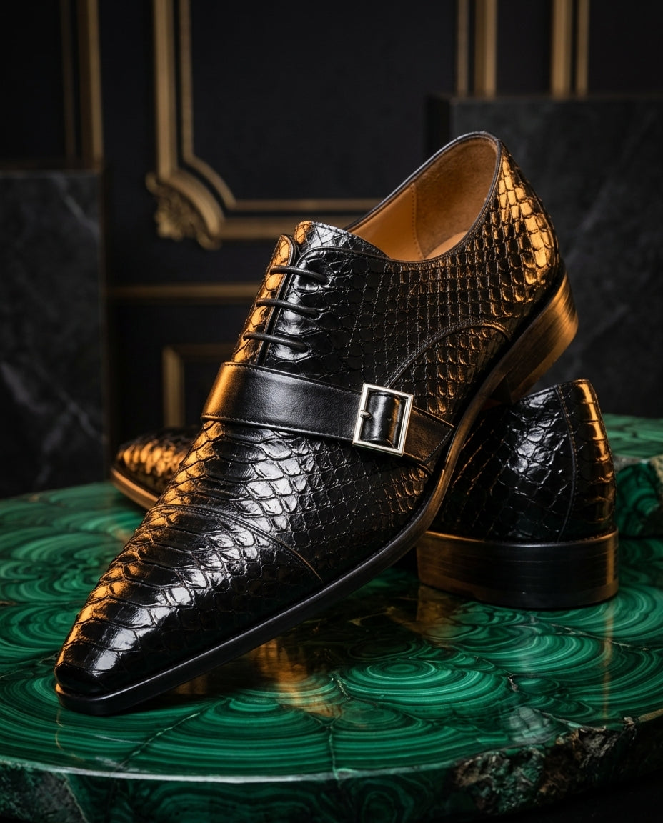 Lorenzo Men's Python Embossed Monk Shoes