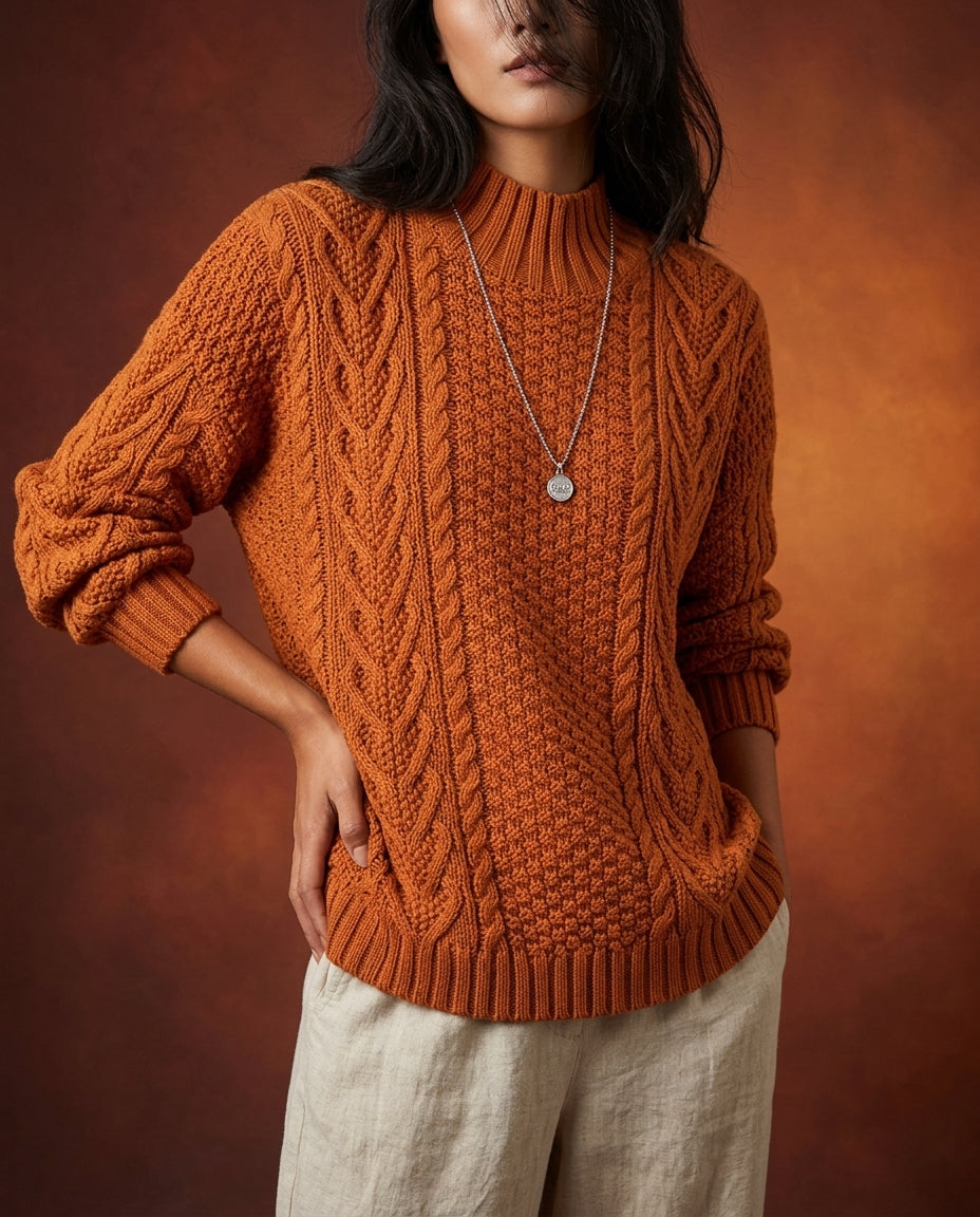 Maren Women's Cable Knit Mock Neck Sweater