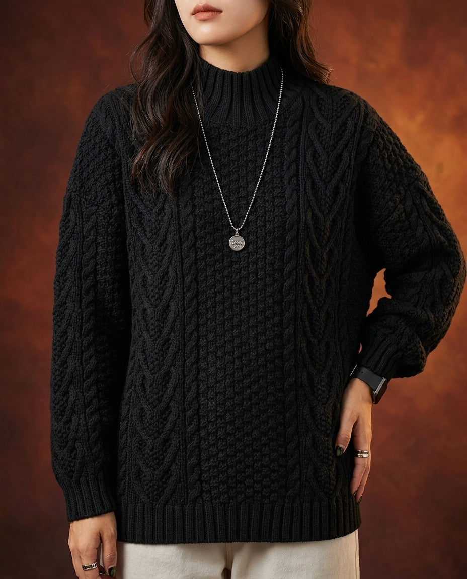 Maren Women's Cable Knit Mock Neck Sweater
