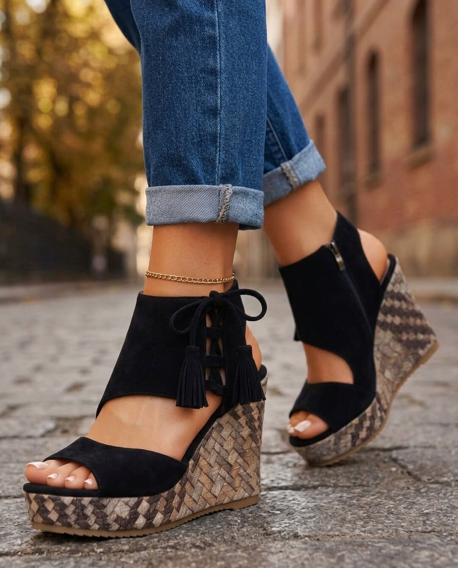 Sabine Women's Suede Tassel Platform Wedges