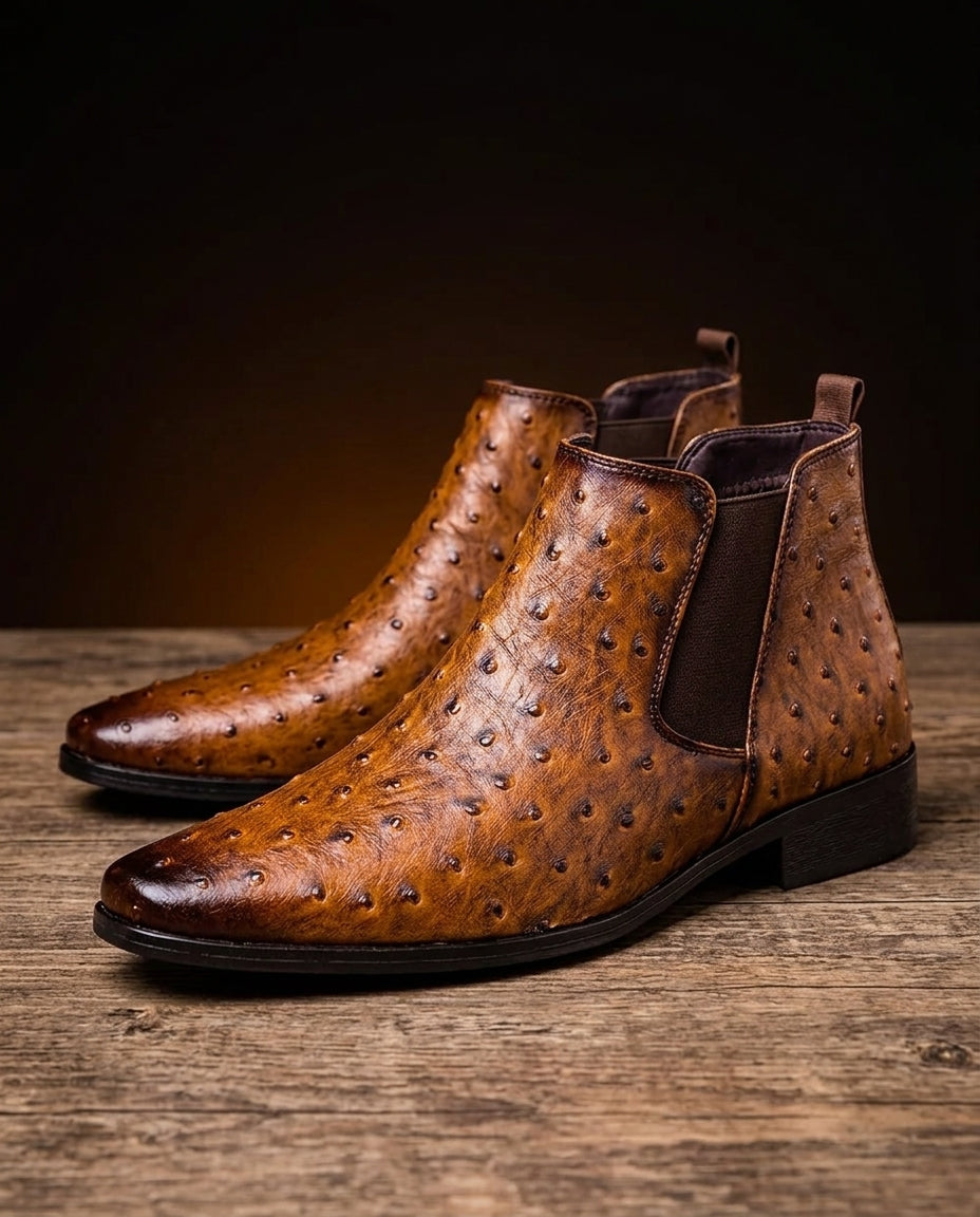 Barrow Men's Ostrich Embossed Leather Boots