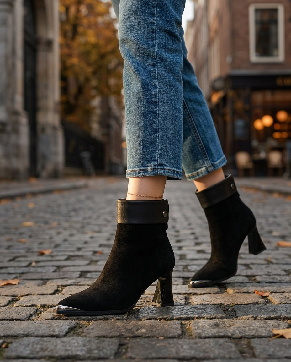 Vesna Women's Suede Mid Heel Ankle Boots