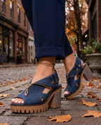 Vada Women's Denim Zip Front Heels