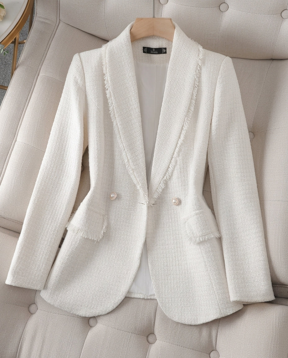 Mireille Women's Tweed Pearl Button Blazer