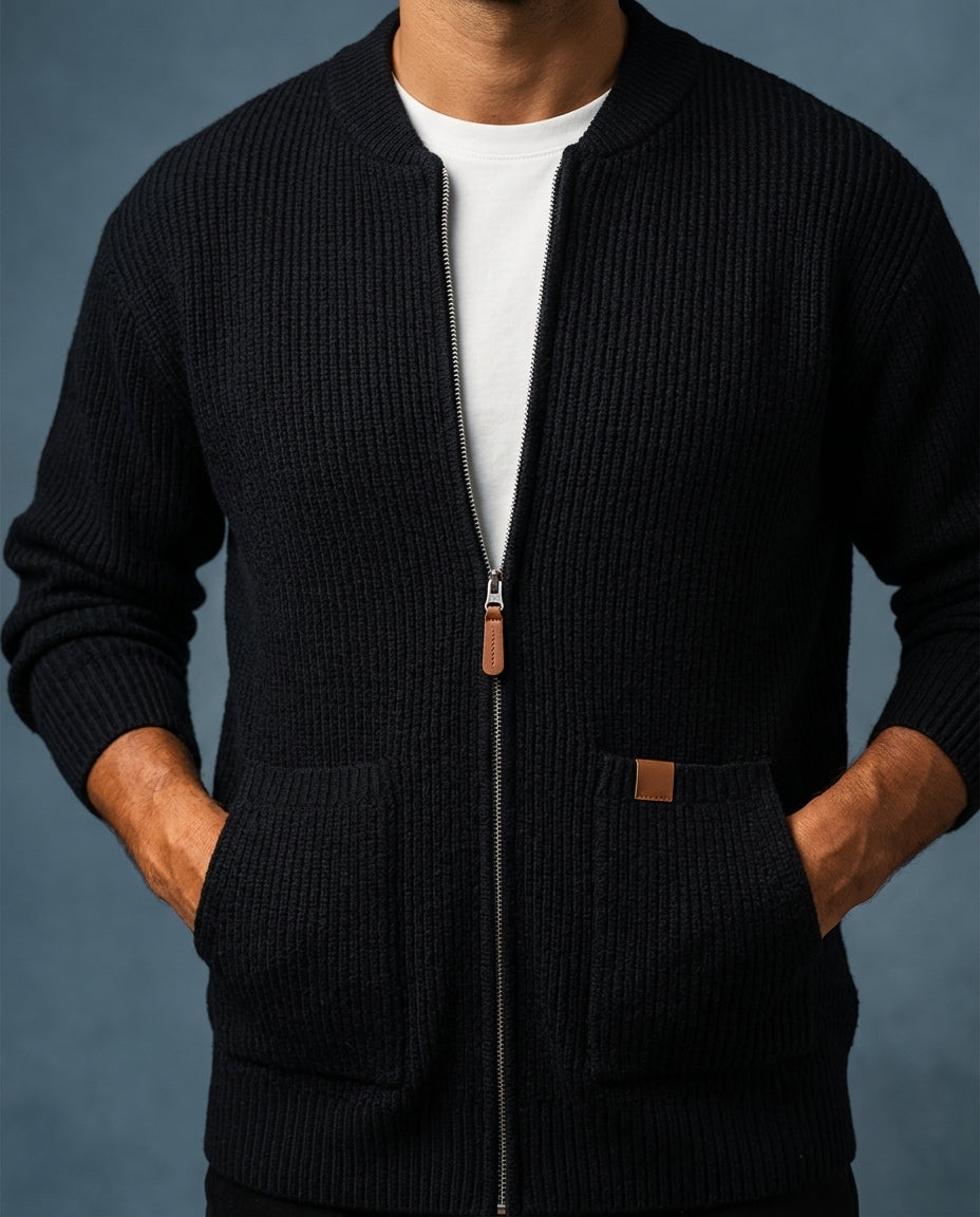Declan Men's Ribbed Knit Zip Up Jacket