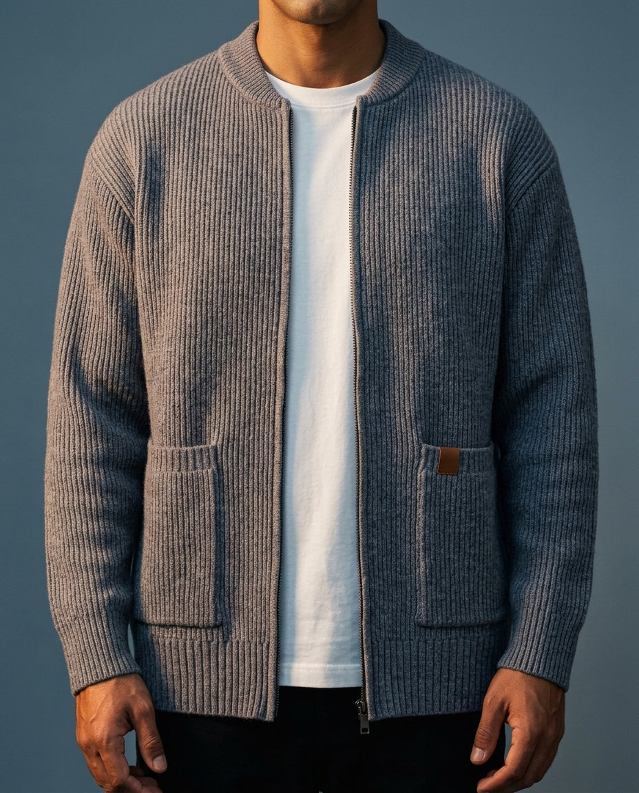 Declan Men's Ribbed Knit Zip Up Jacket