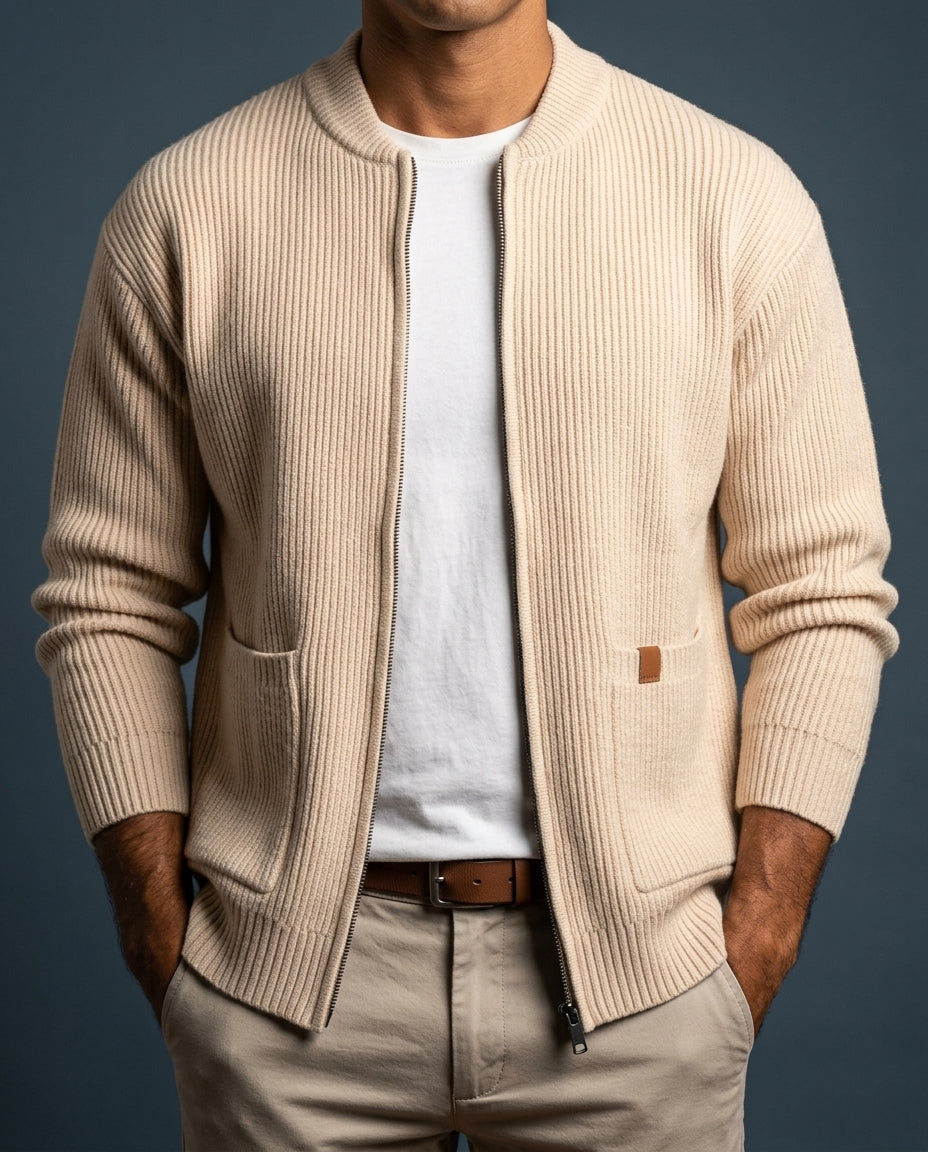 Declan Men's Ribbed Knit Zip Up Jacket
