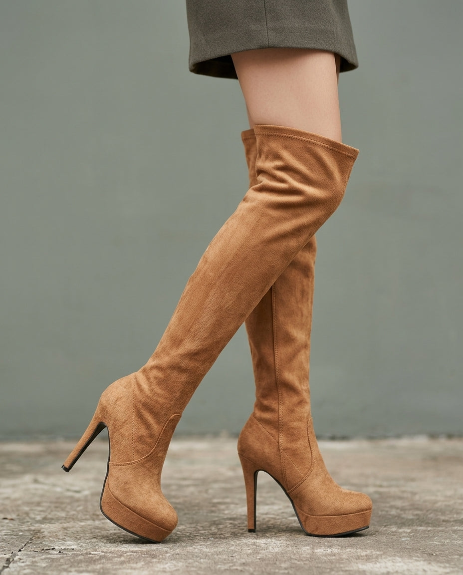 Yvette Women's Faux Suede Heeled Tall Boots