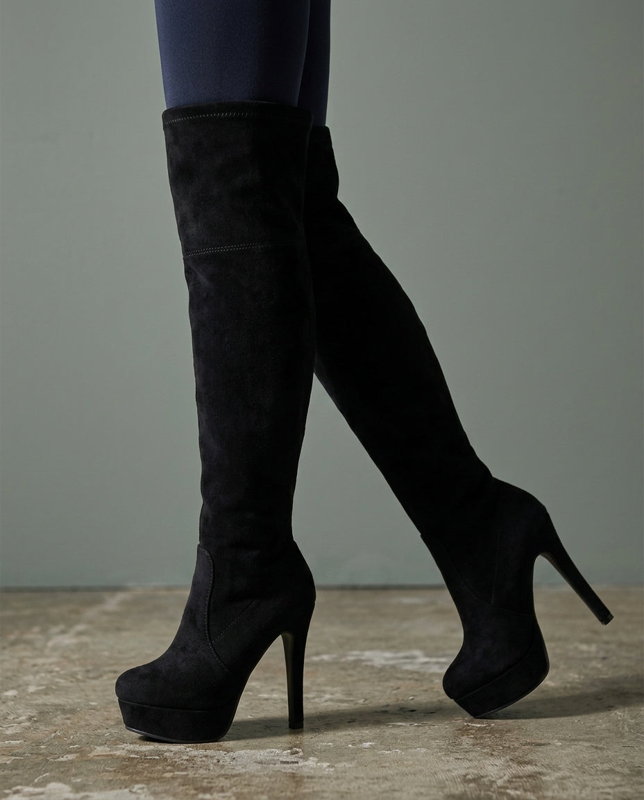 Yvette Women's Faux Suede Heeled Tall Boots
