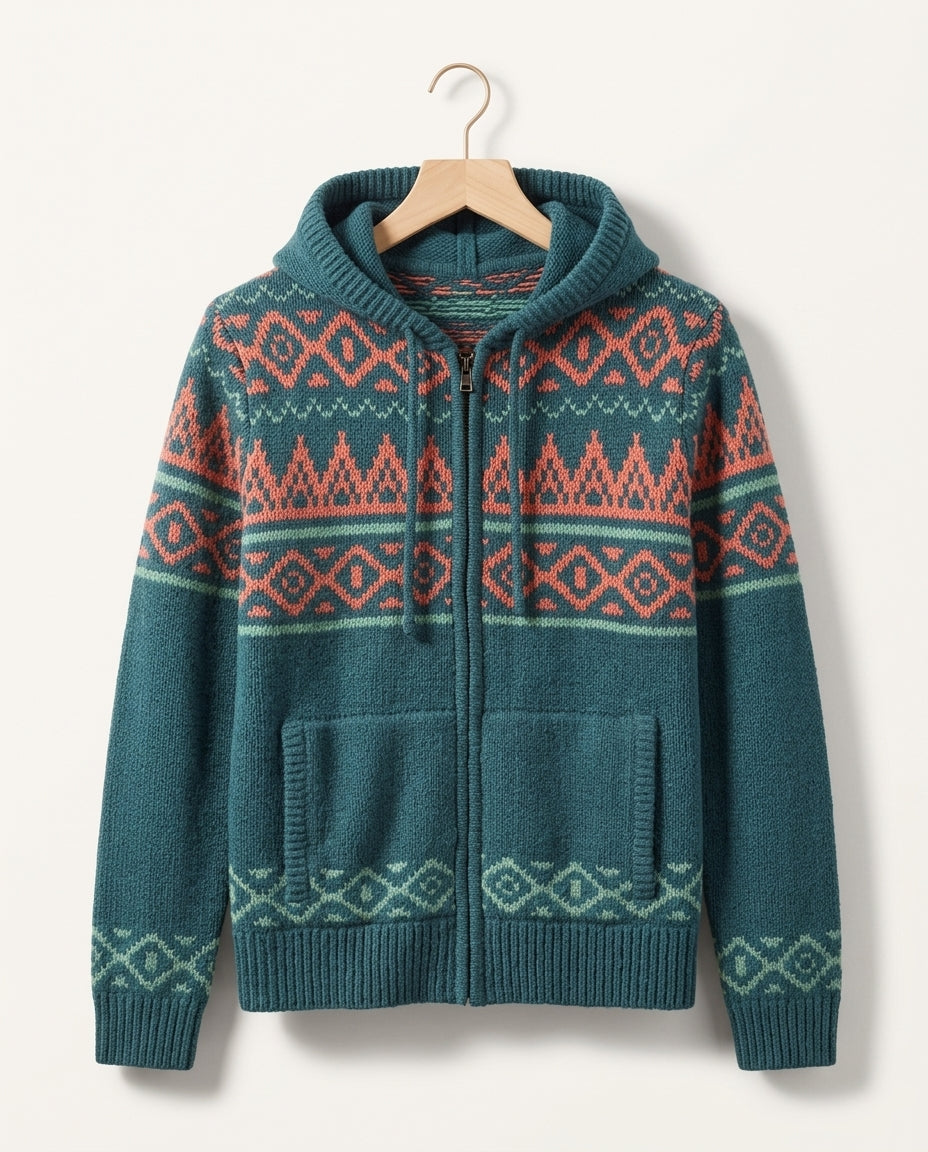 Roald Men's Geometric Knit Zip Up Hoodie