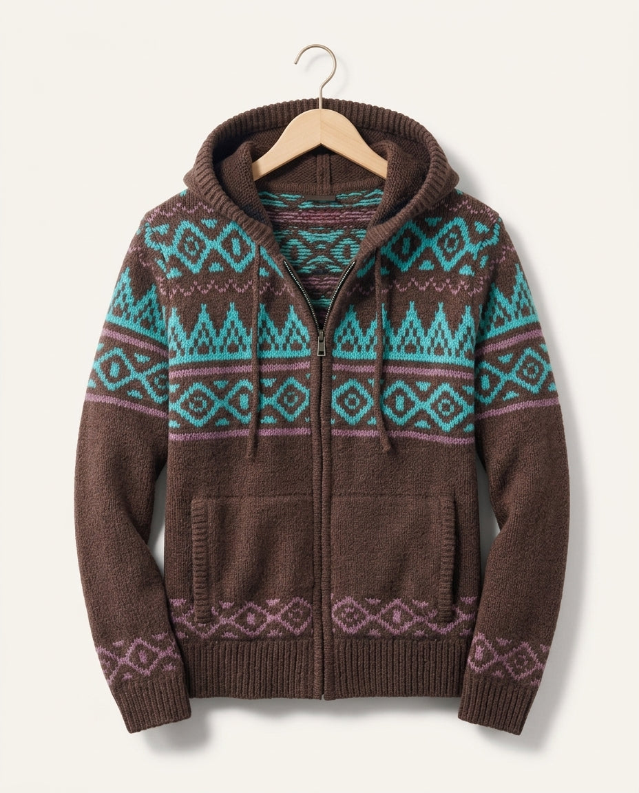 Roald Men's Geometric Knit Zip Up Hoodie