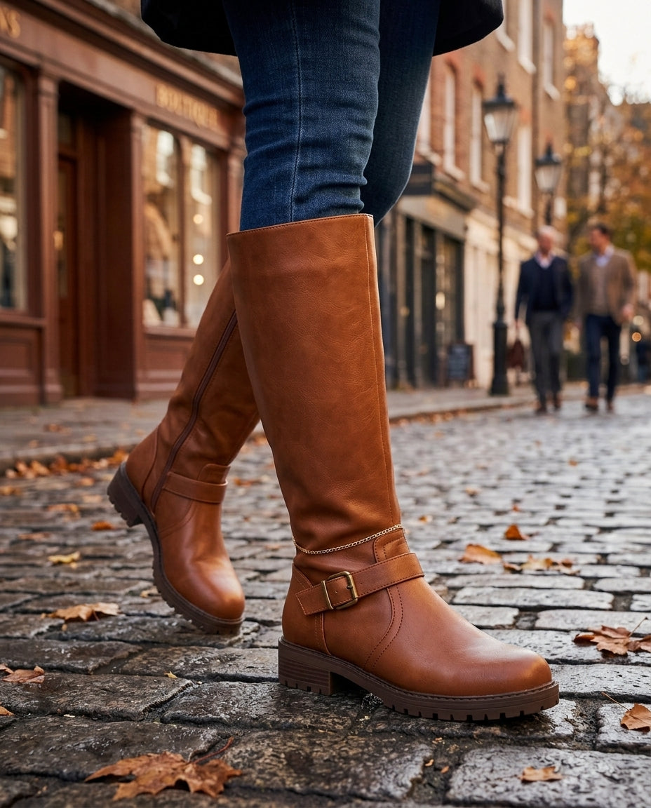 Junia Women's Buckle Knee High Riding Boots