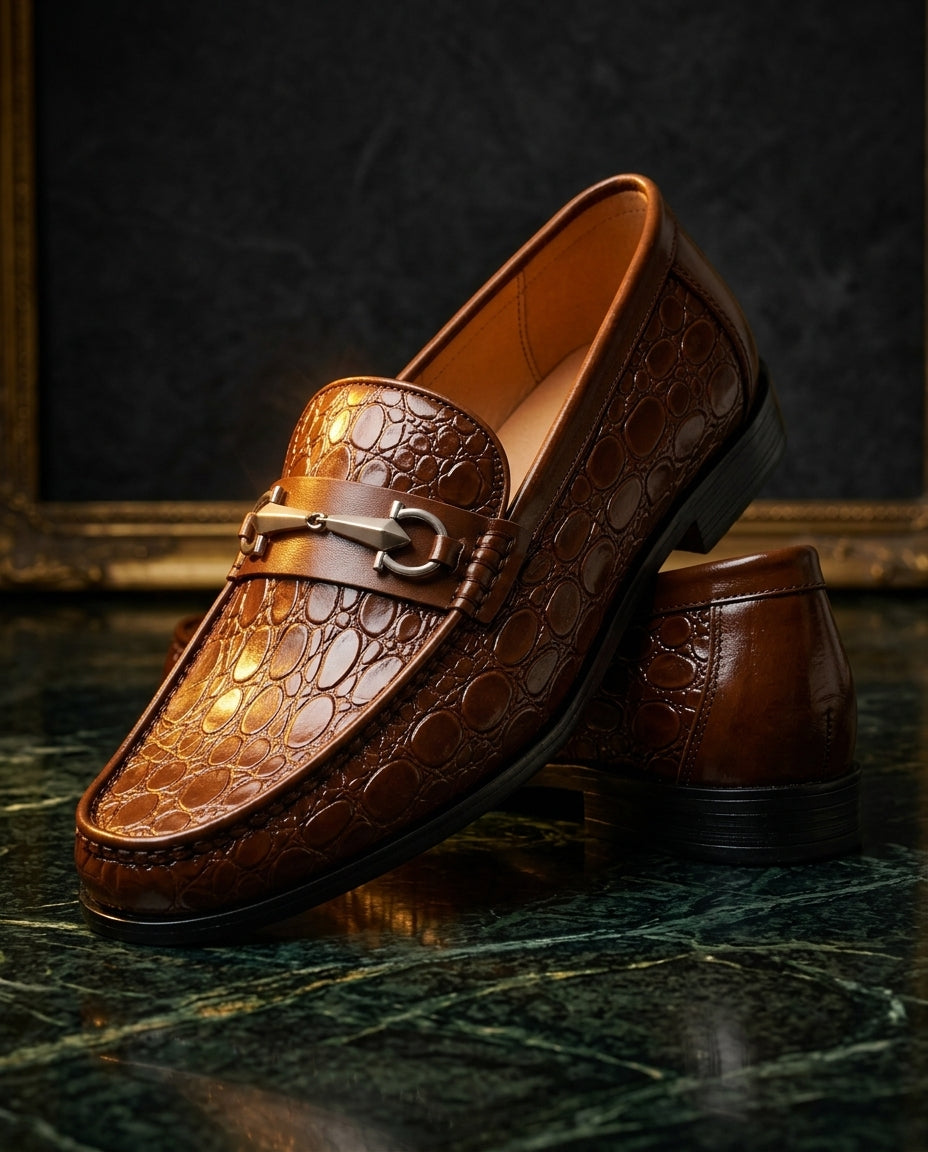 Marius Men's Croc Embossed Leather Loafers