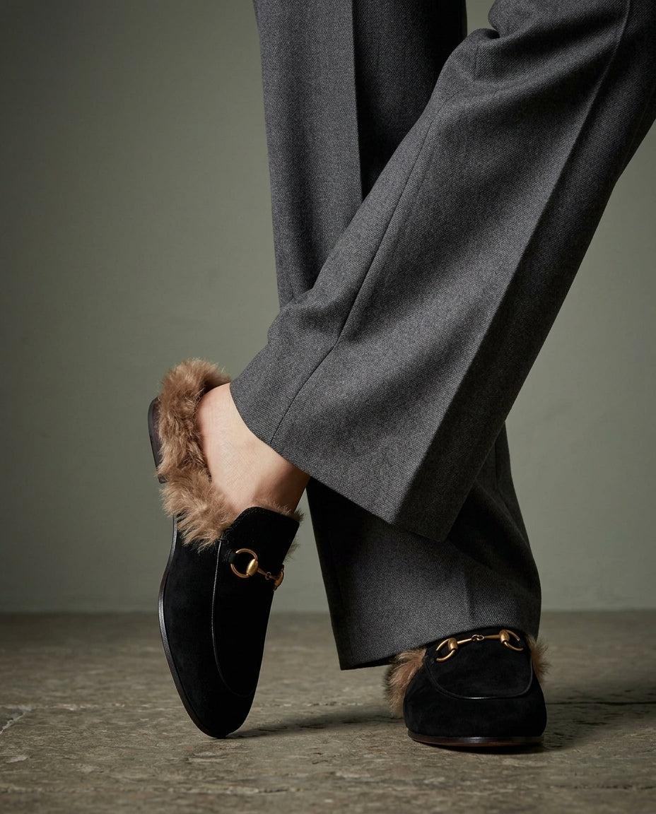 Sigrid Women's Suede Fur Lined Mules
