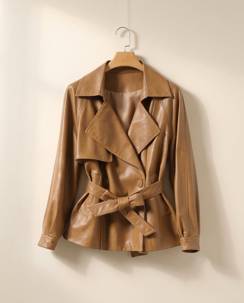 Romy Women's Belted Vegan Leather Jacket