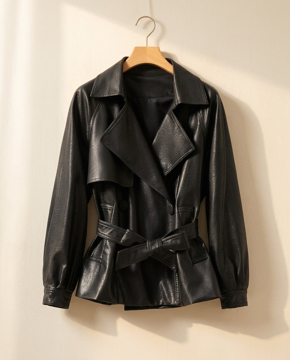 Romy Women's Belted Vegan Leather Jacket