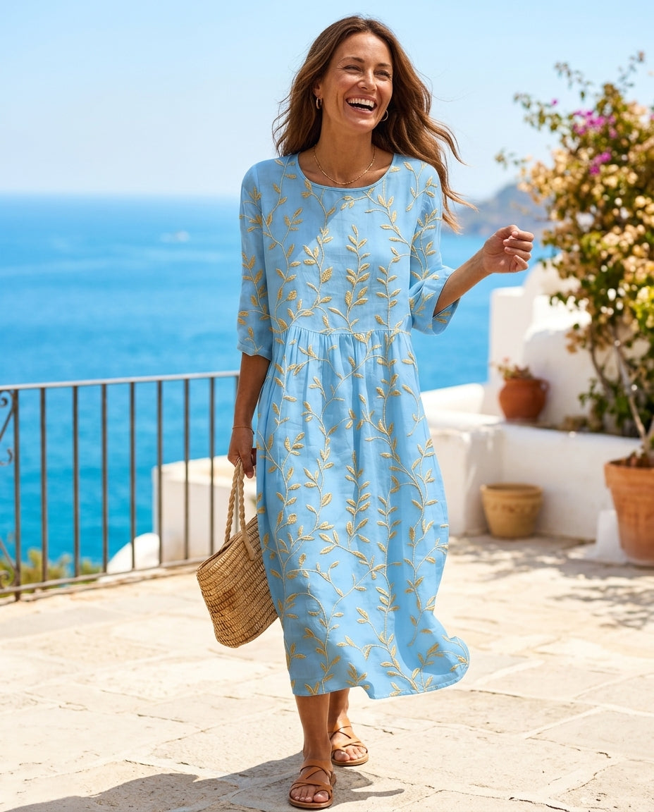Arden Women's Embroidered Smock Midi Dress