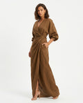 Genevieve Women's Linen Wrap Maxi Dress