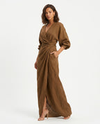 Genevieve Women's Linen Wrap Maxi Dress
