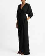 Genevieve Women's Linen Wrap Maxi Dress