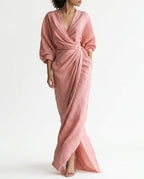 Genevieve Women's Linen Wrap Maxi Dress