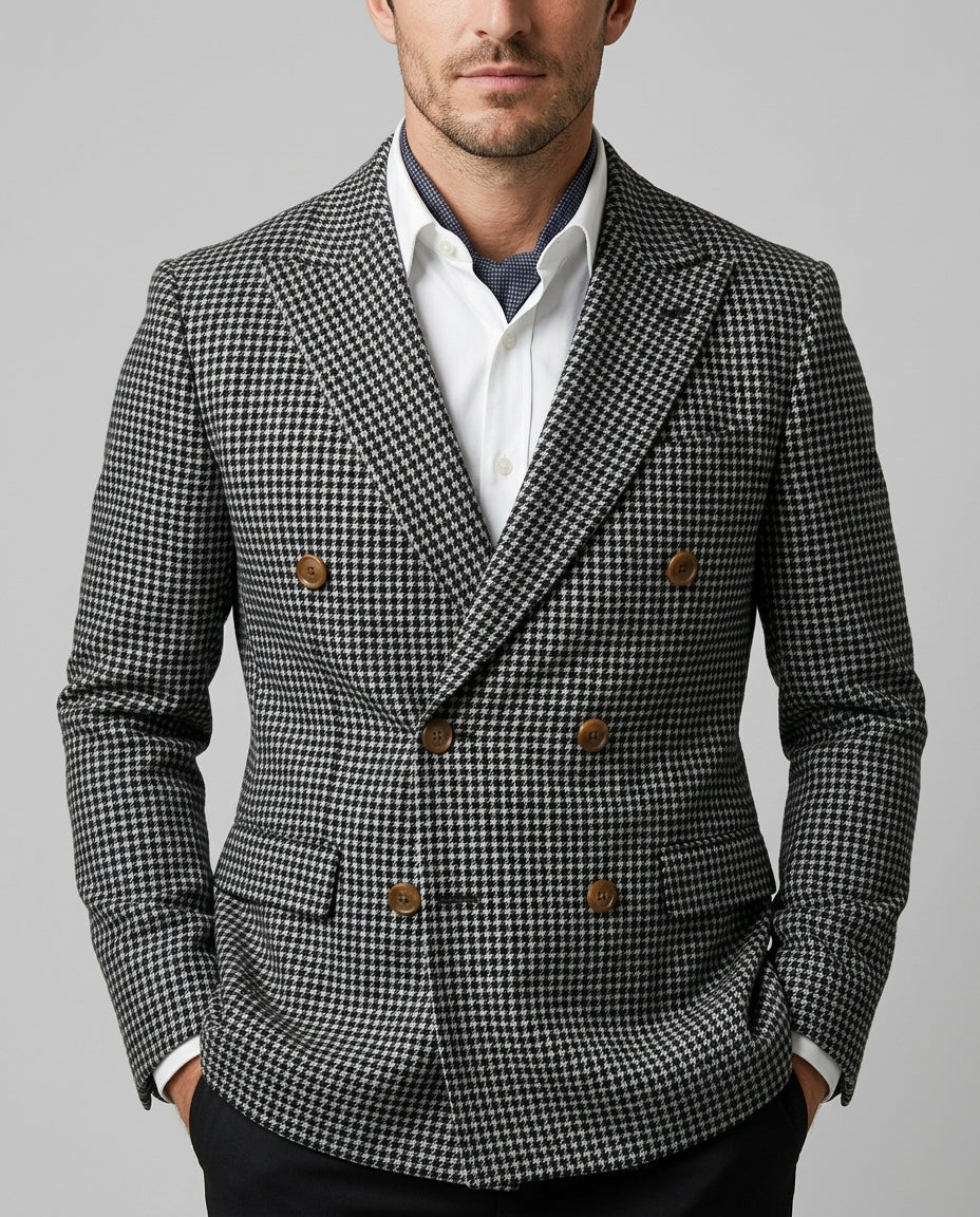 Ashford Men's Double-Breasted Check Blazer