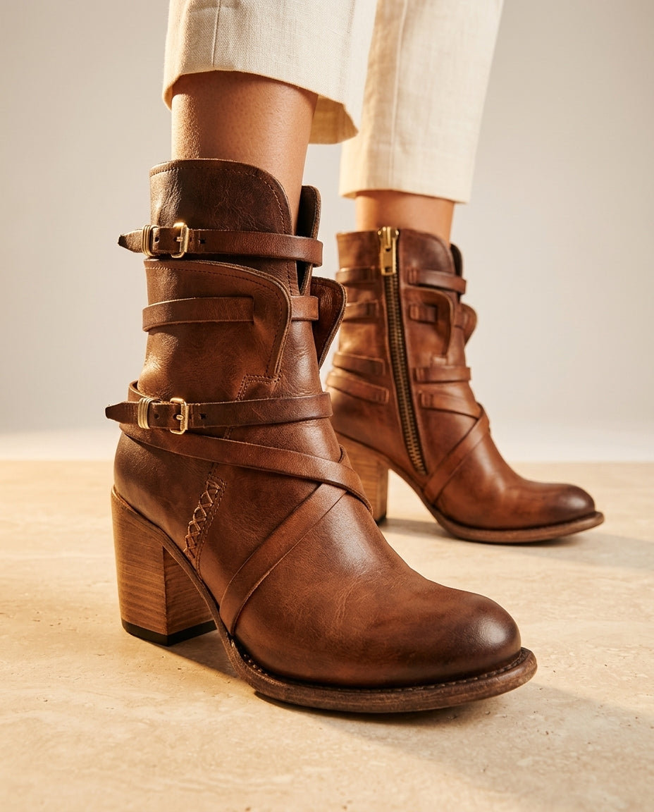 Genevieve Women's Distressed Leather Ankle Boots