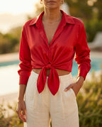 Everly Women's Satin Long Sleeve Blouse