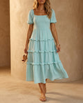 Adeline Women's Square Neck Puff Sleeve Midi Dress